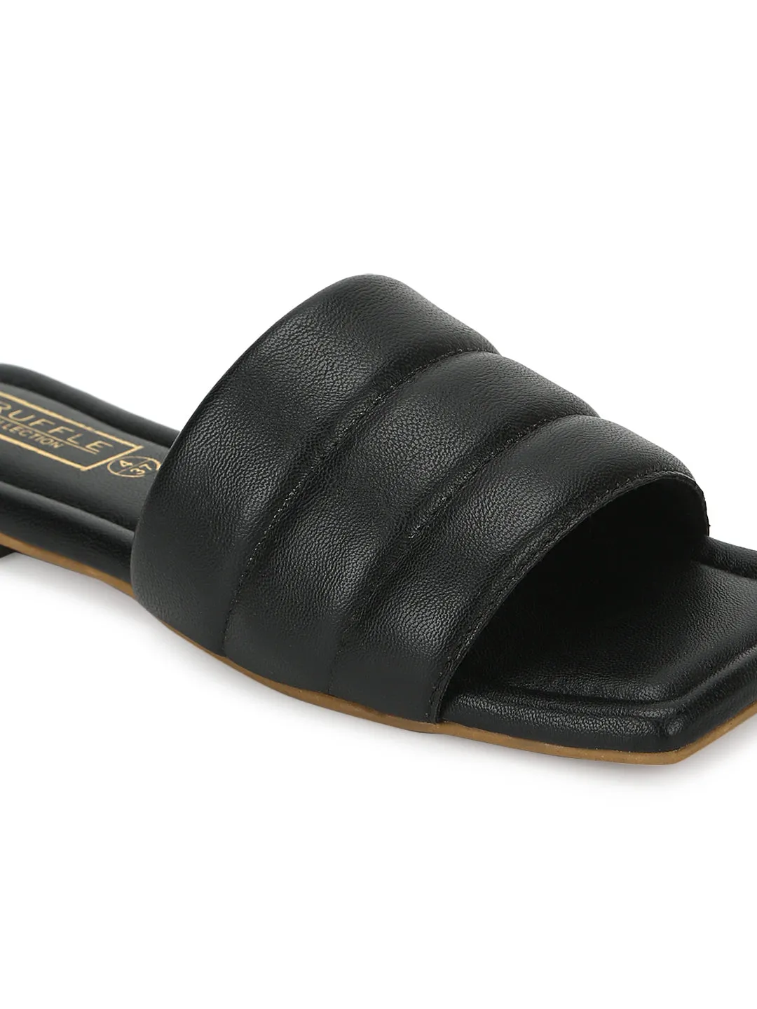 Mules carrées en PU noir à enfiler (TC-SLC-SF-50-BLK)