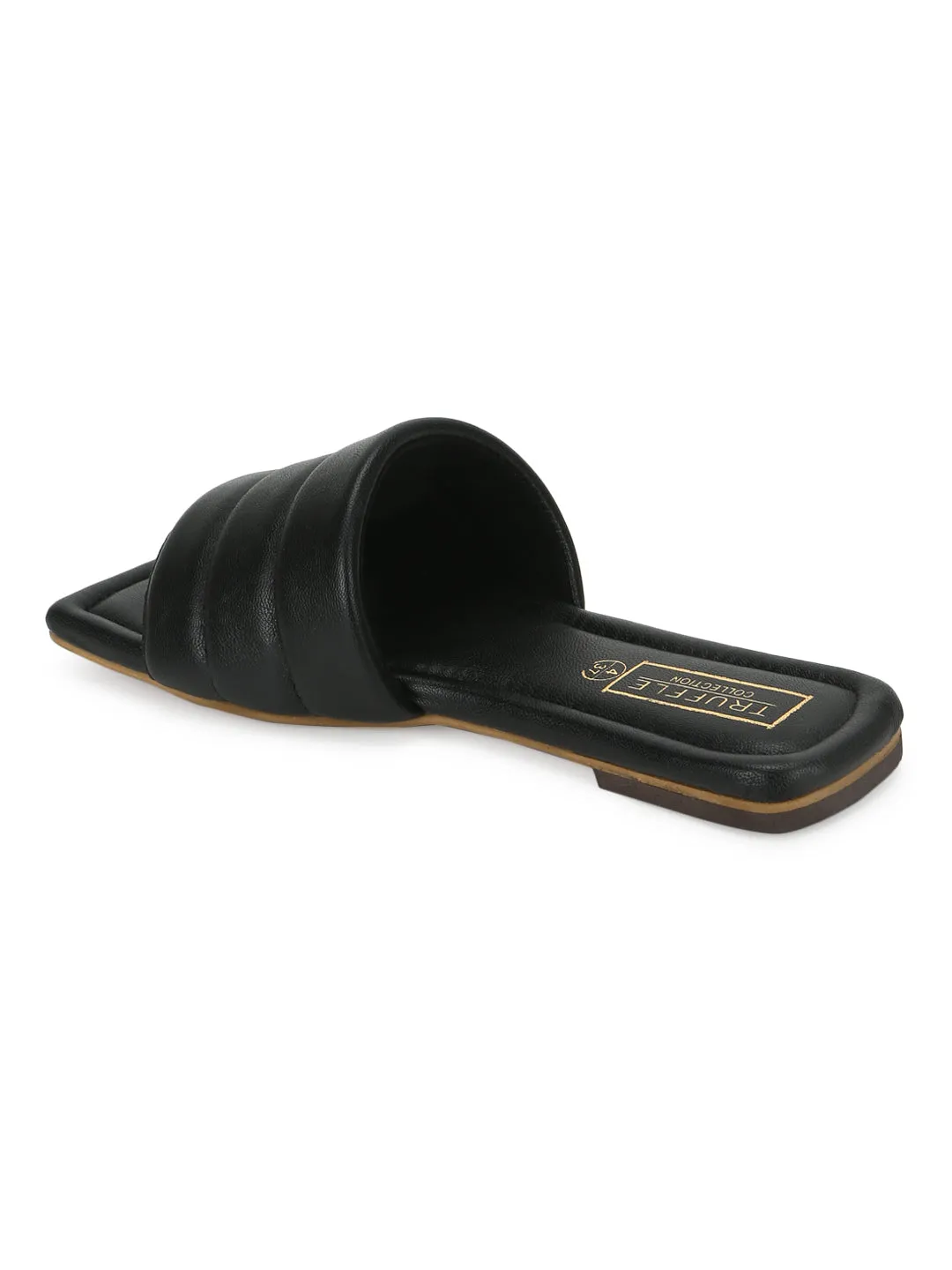 Mules carrées en PU noir à enfiler (TC-SLC-SF-50-BLK)