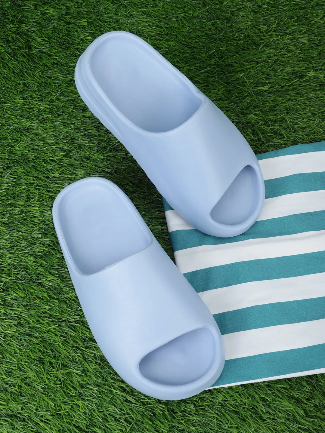 Mules en PU bleu à bout ouvert (TC-RS3091-BLU)