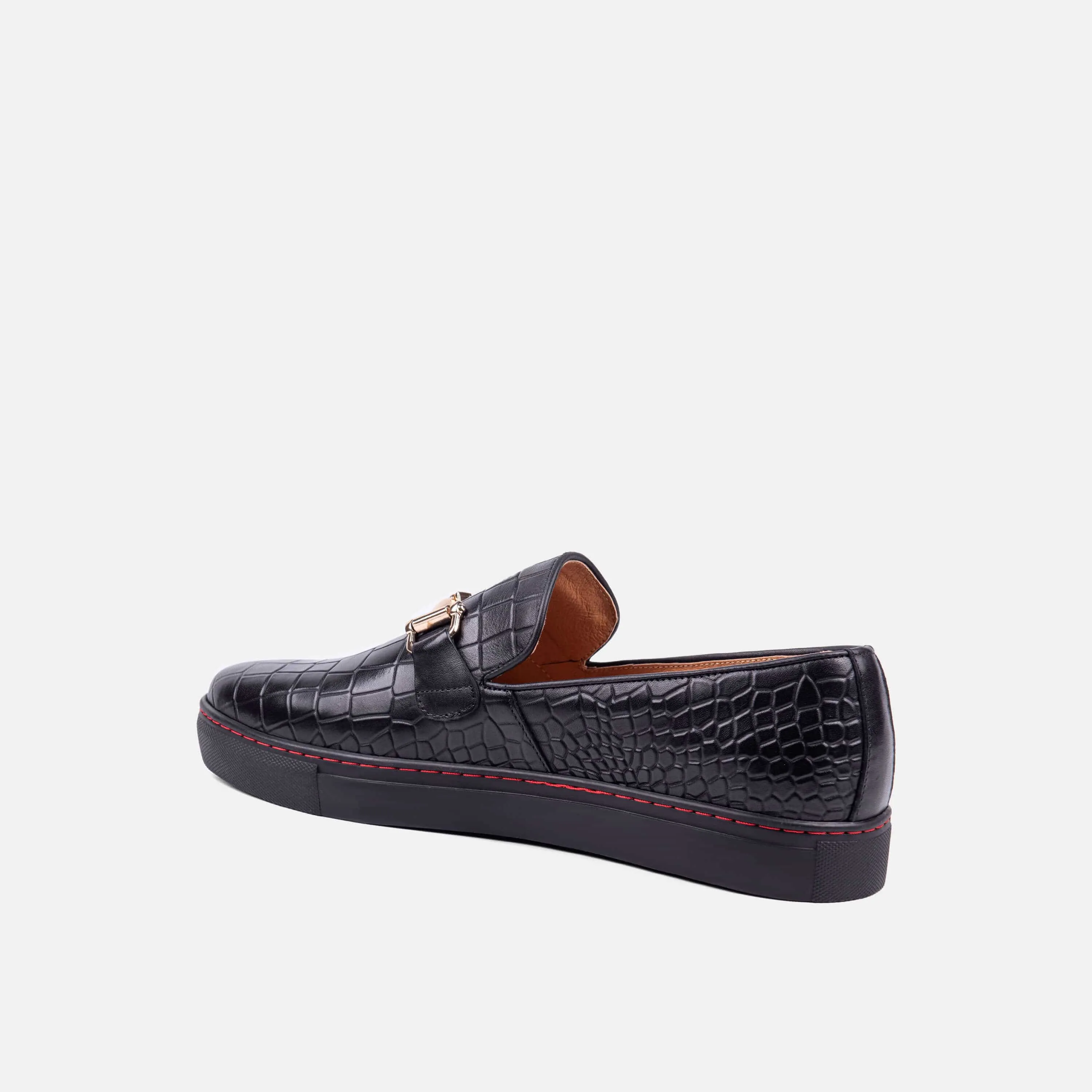 Baskets en cuir de crocodile noir avec mors de cheval Boardwalk