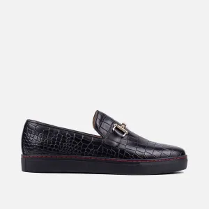 Baskets en cuir de crocodile noir avec mors de cheval Boardwalk