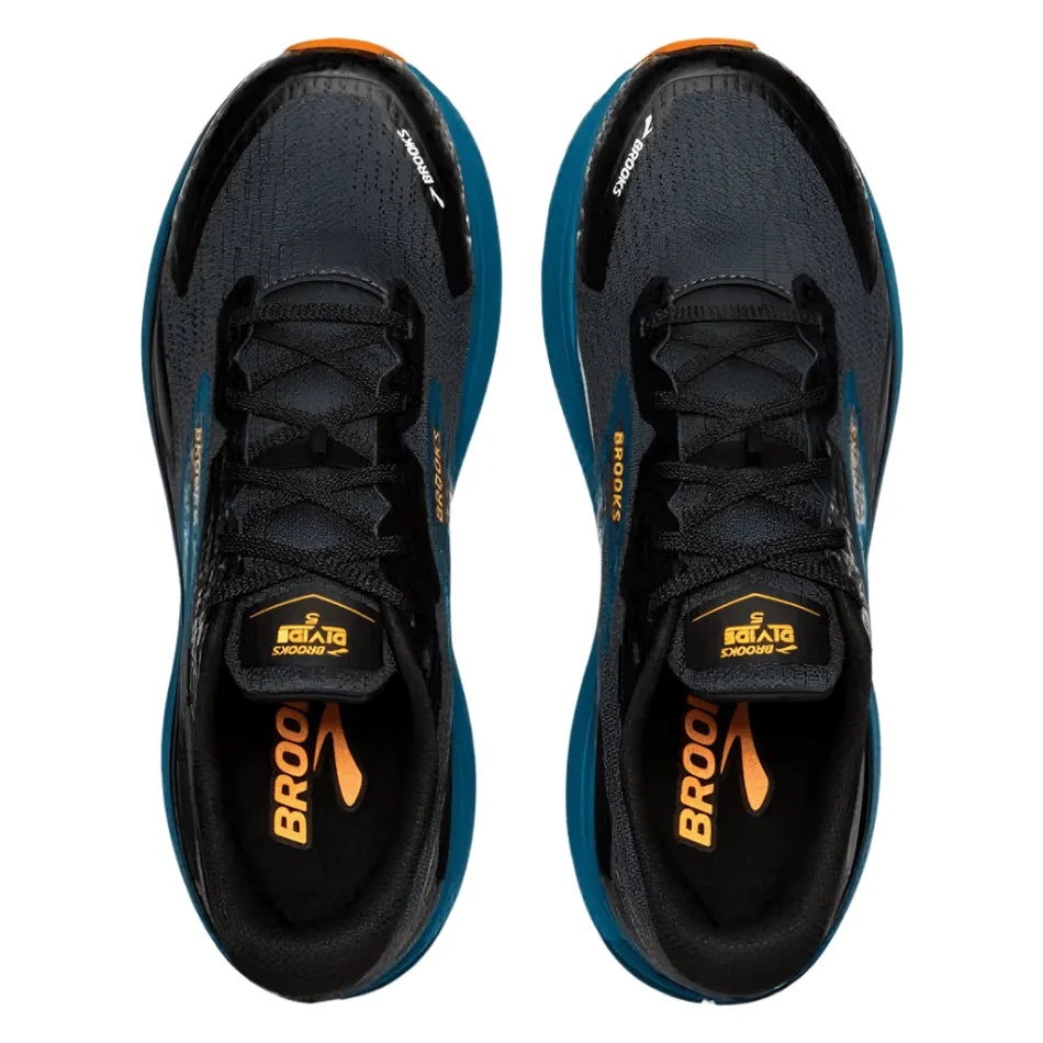 Chaussures de course Brooks Divide 5 pour homme AW24 Ébène/Bleu mosaïque/Orange