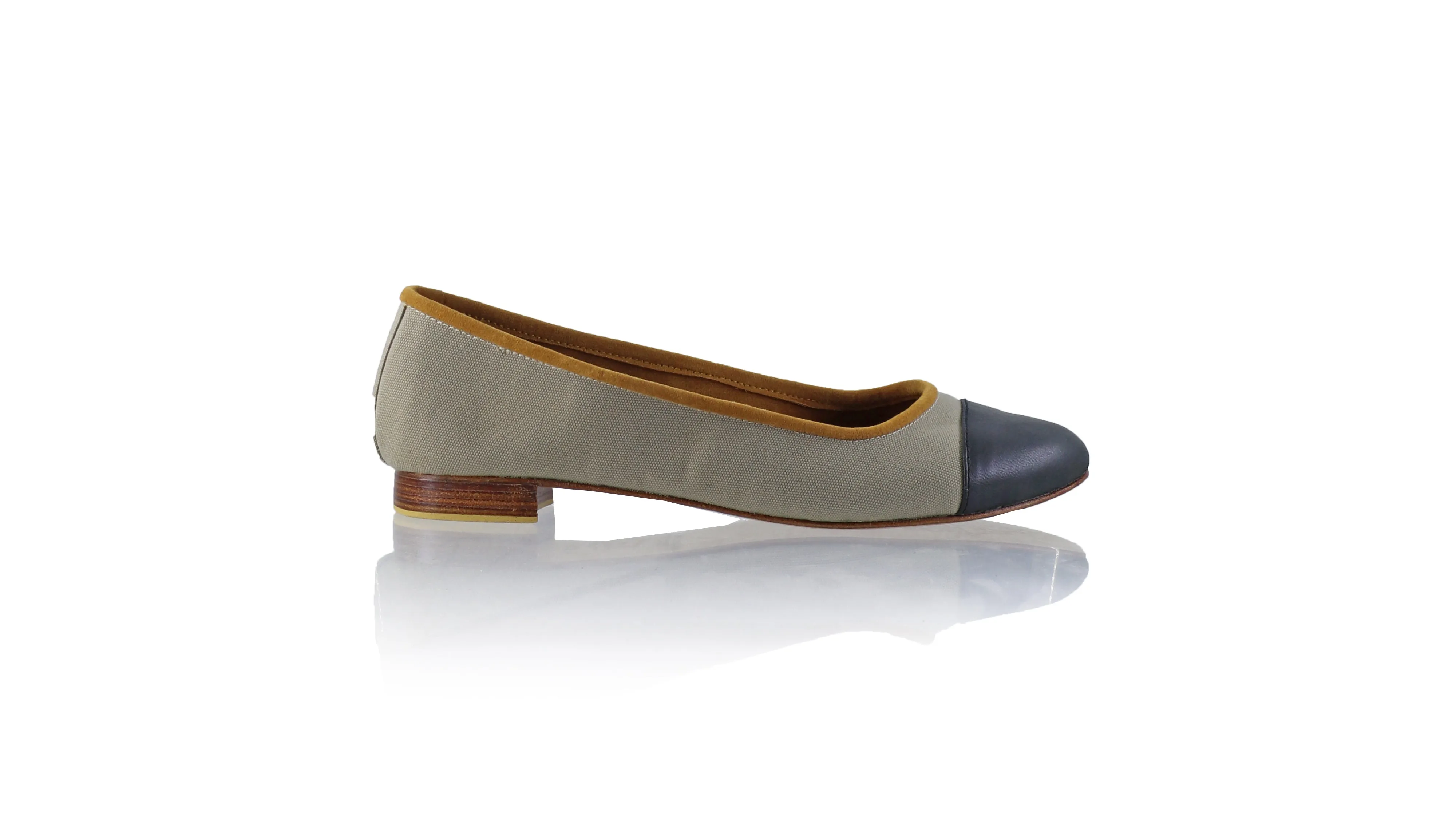 Calya 20mm Ballet - Toile Grise & Cuir Noir