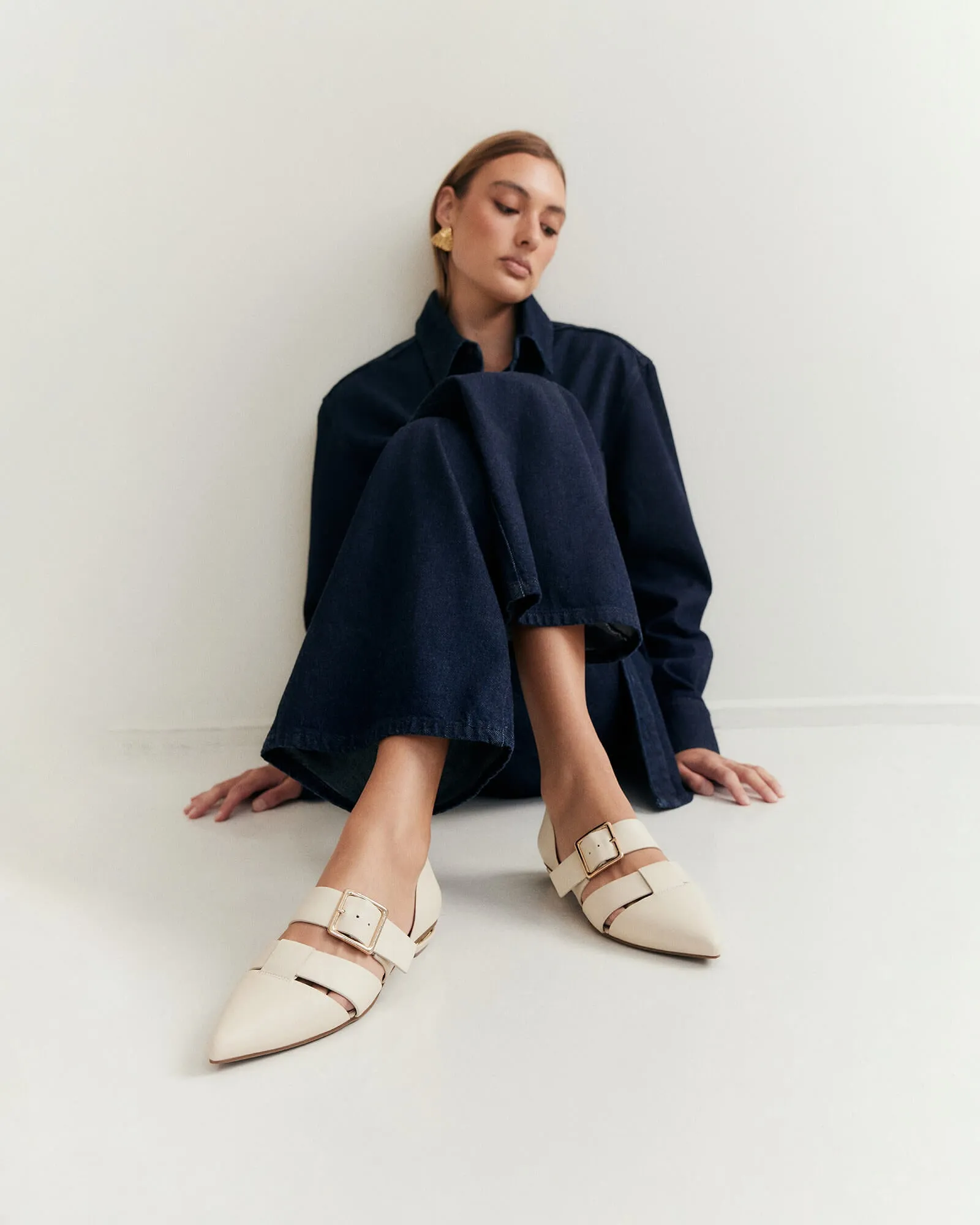 CARLA ROBE BALLERINES CUIR BLANC CASSÉ