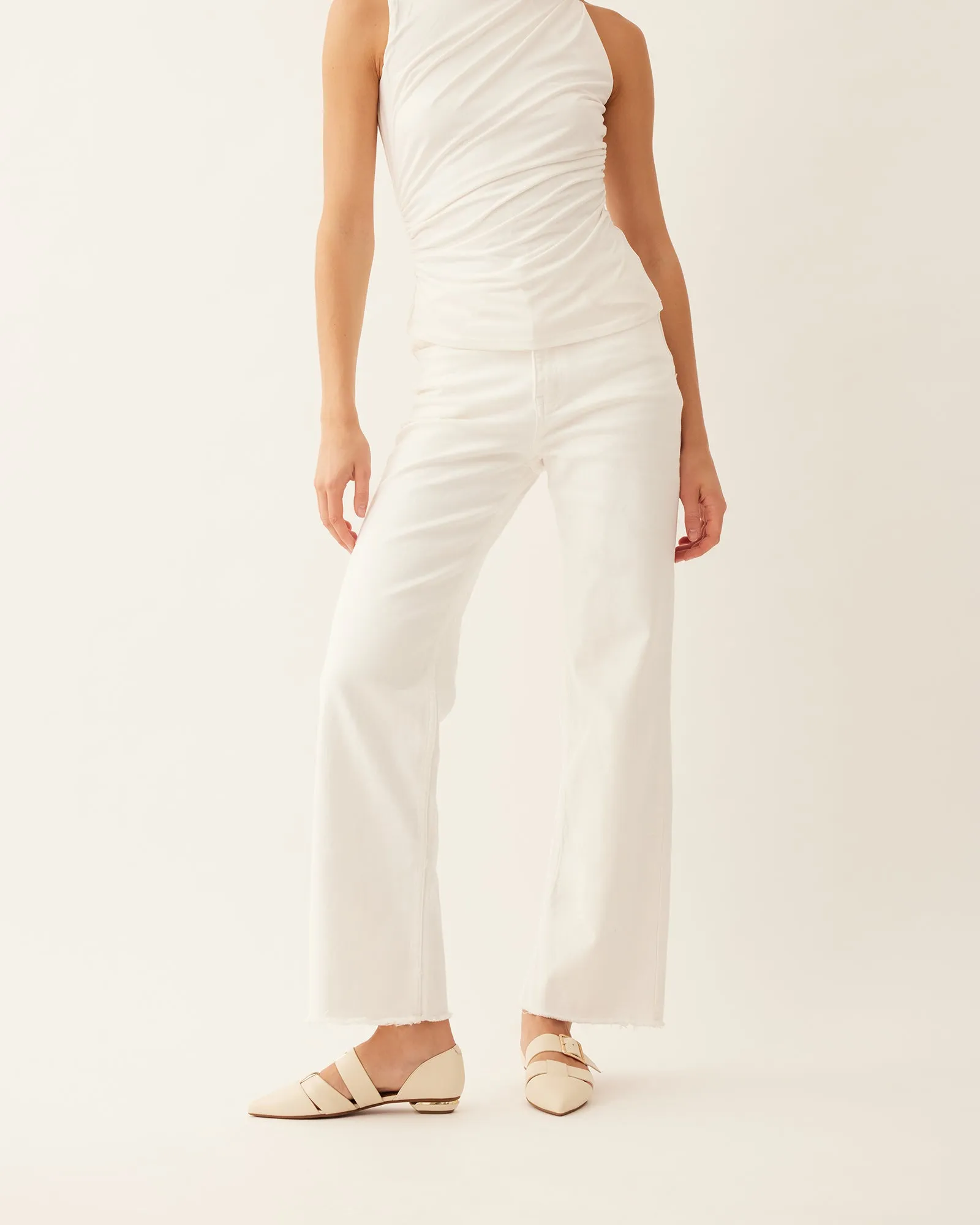 CARLA ROBE BALLERINES CUIR BLANC CASSÉ