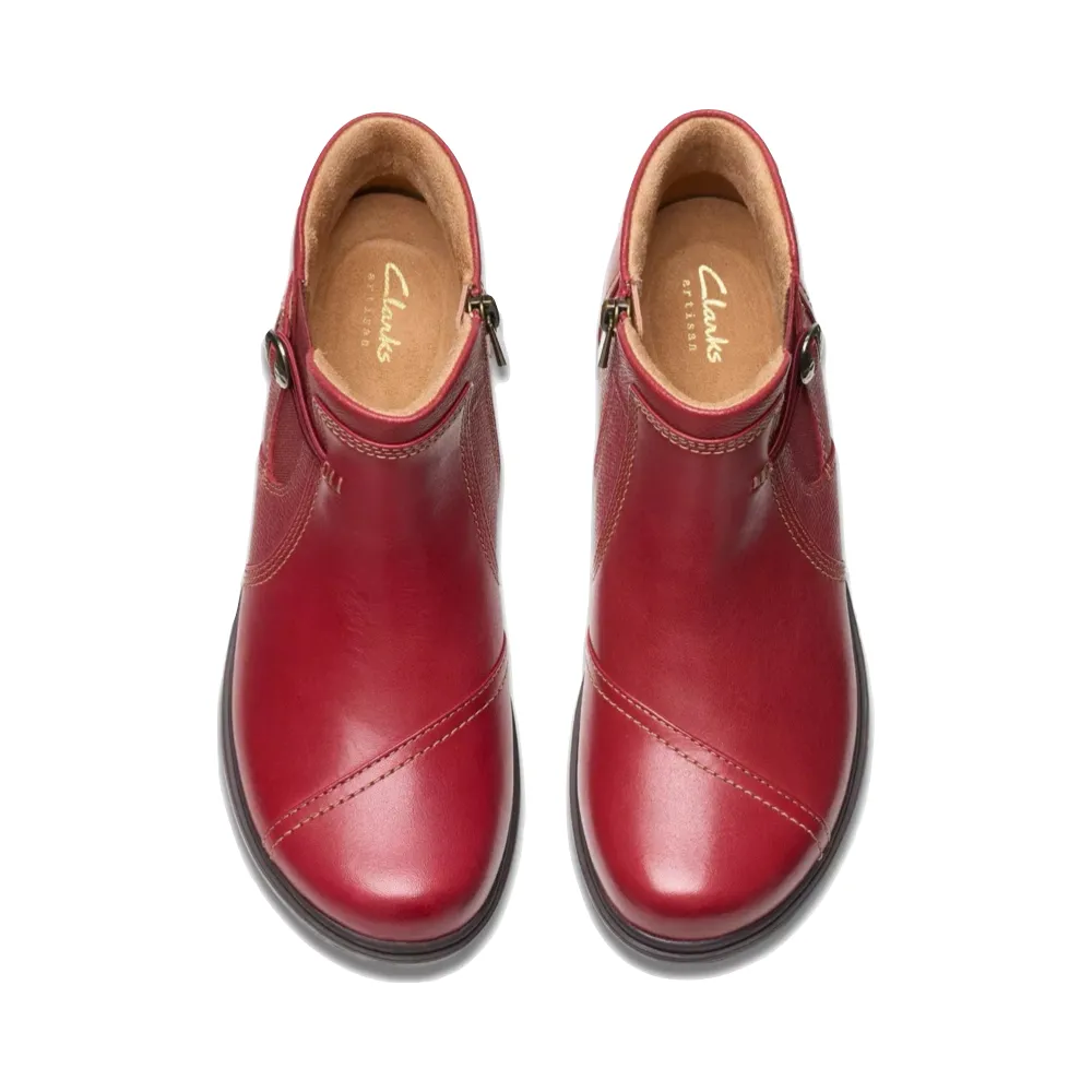 Bottes cheville Clarks Femme Certina Joy en cuir à fermeture éclair latérale Rouge