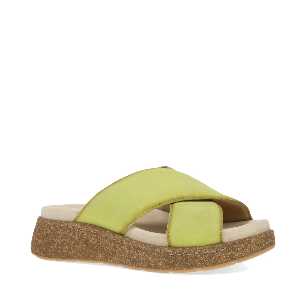 Sandale plateforme à glissière en cuir Bridget pour femmes de Dansko en daim brossé citron vert