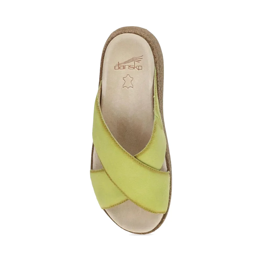 Sandale plateforme à glissière en cuir Bridget pour femmes de Dansko en daim brossé citron vert