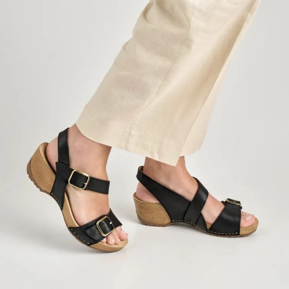 Sandale à talon Trinity pour femme Dansko en nubuck noir brossé