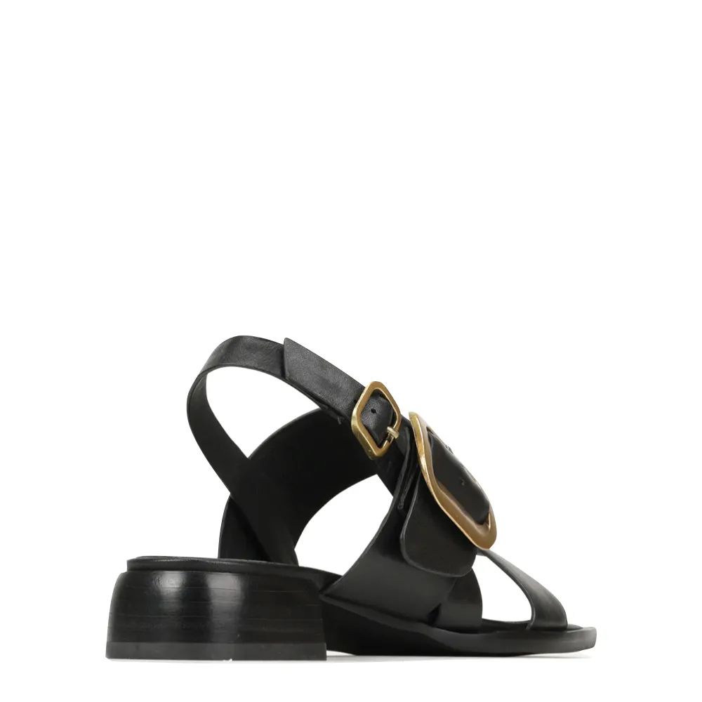 Sandale à talons EOS pour femme en cuir Tegean, couleur Onyx Noir