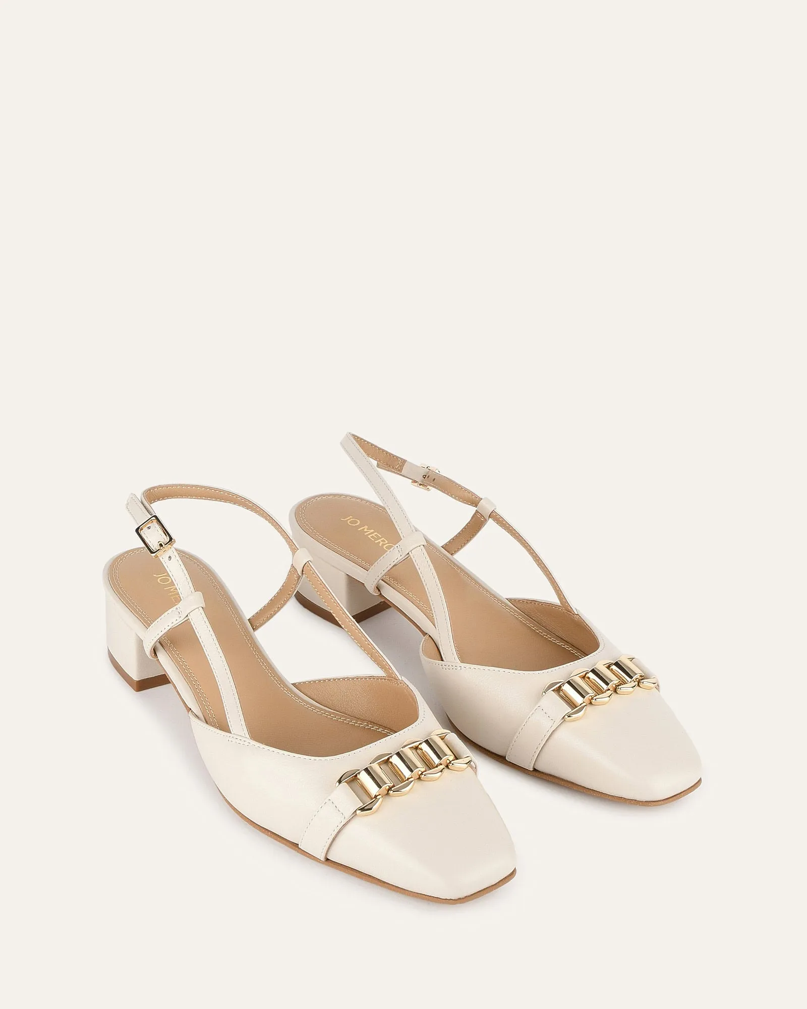 FRANCA TALONS BAS EN CUIR BLANC CASSÉ