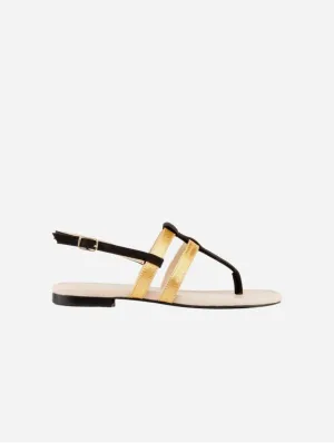 Sandales Gladiateur en Simili-Cuir Végétal Pinatex® Gabriella | Noir & Or