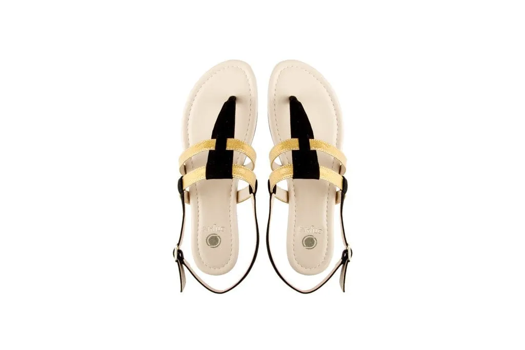 Sandales Gladiateur en Simili-Cuir Végétal Pinatex® Gabriella | Noir & Or
