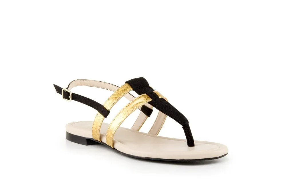 Sandales Gladiateur en Simili-Cuir Végétal Pinatex® Gabriella | Noir & Or