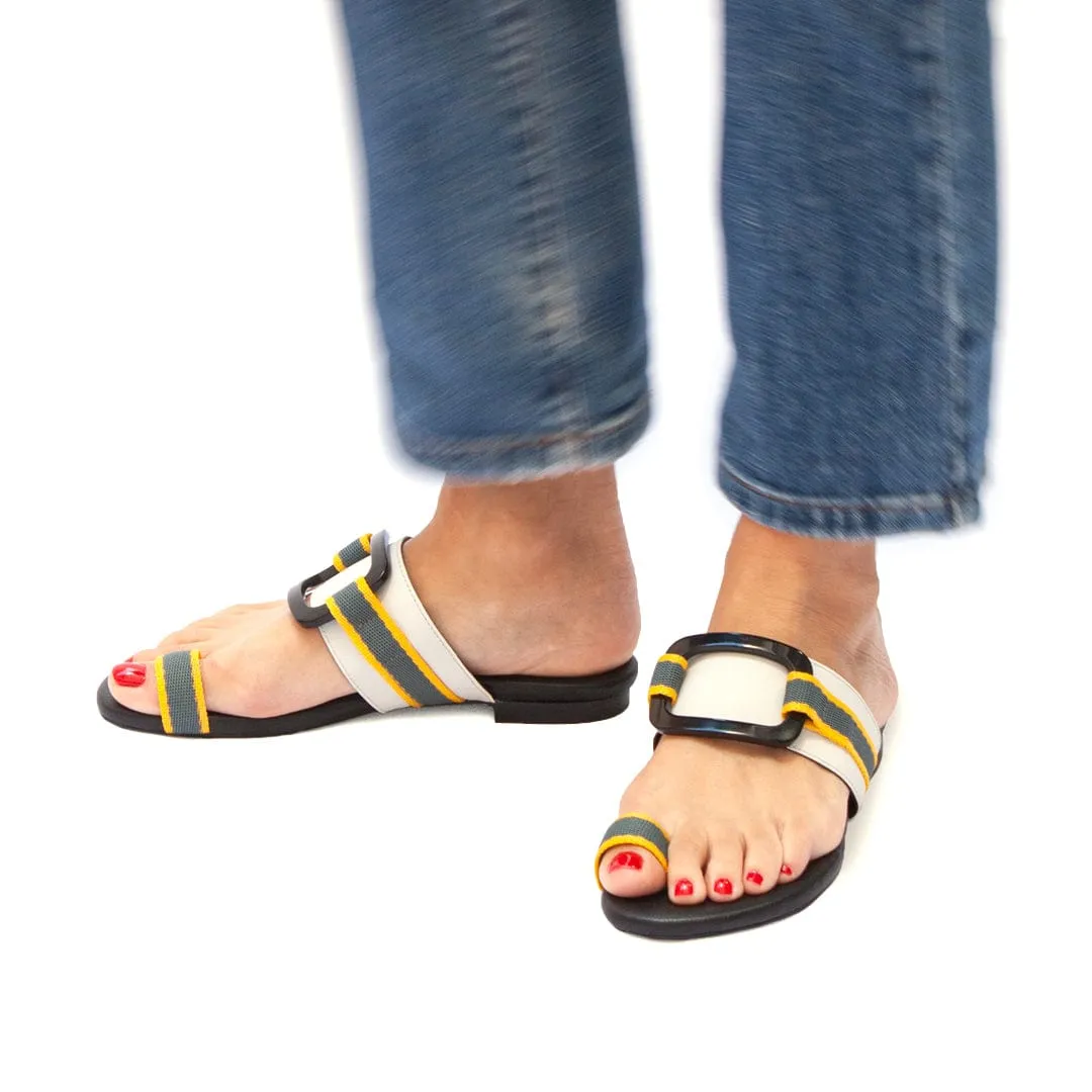 Sandales slides en simili cuir vegan Gala | Gris & Jaune