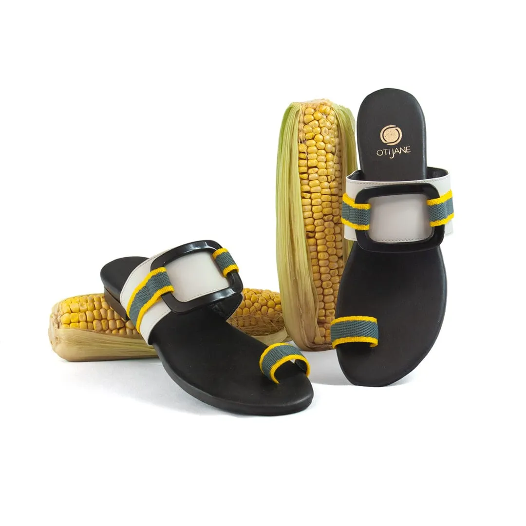 Sandales slides en simili cuir vegan Gala | Gris & Jaune