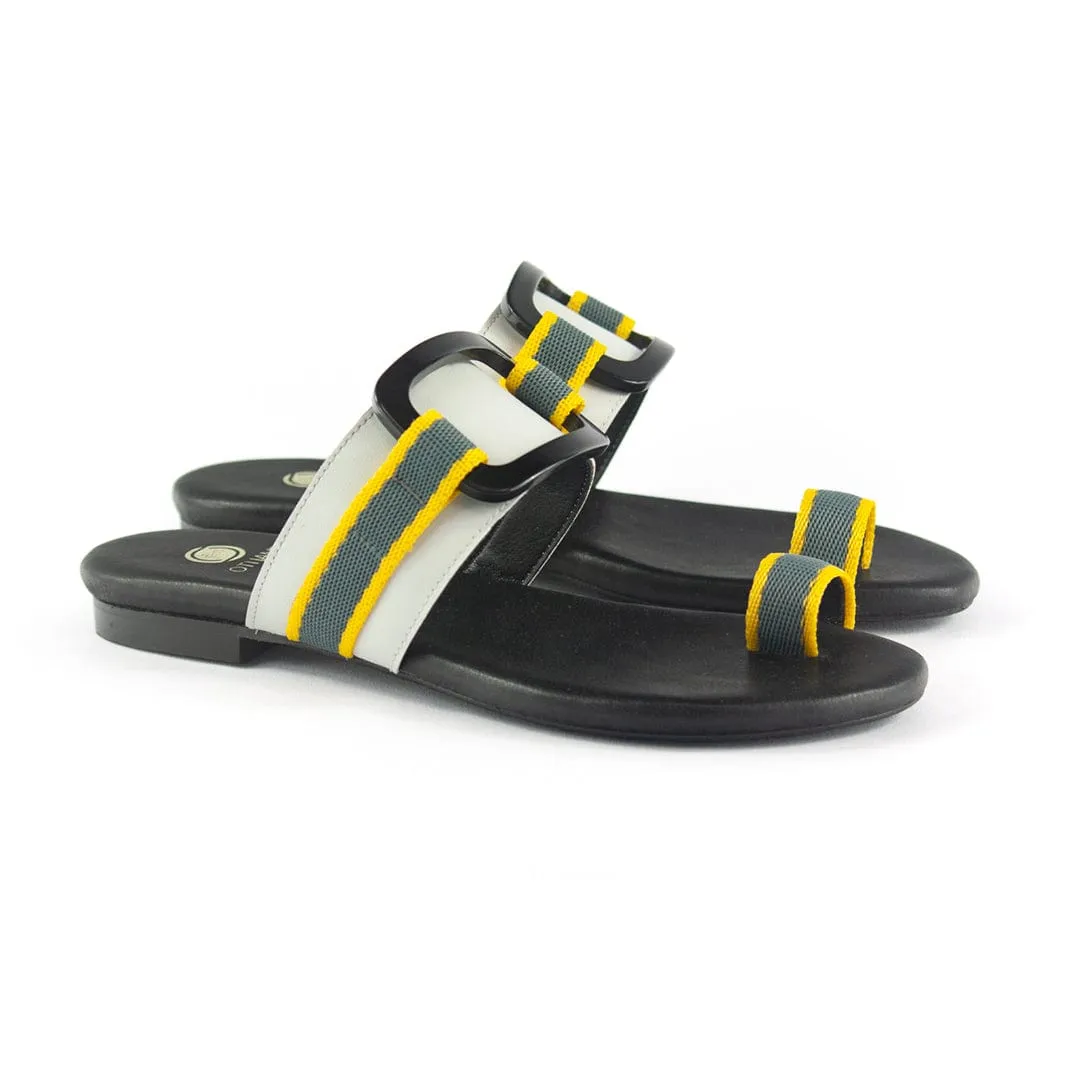 Sandales slides en simili cuir vegan Gala | Gris & Jaune