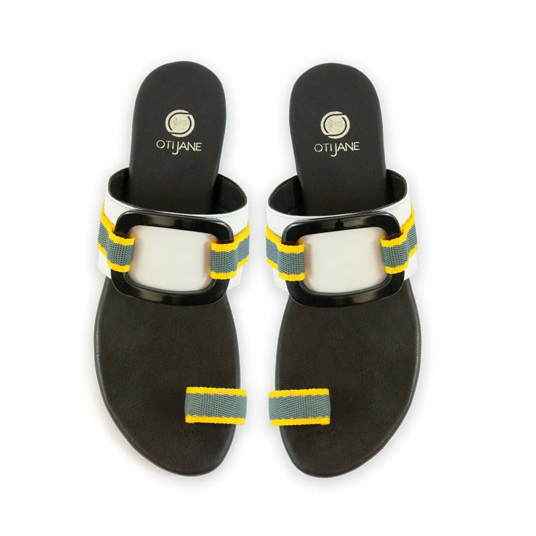 Sandales slides en simili cuir vegan Gala | Gris & Jaune