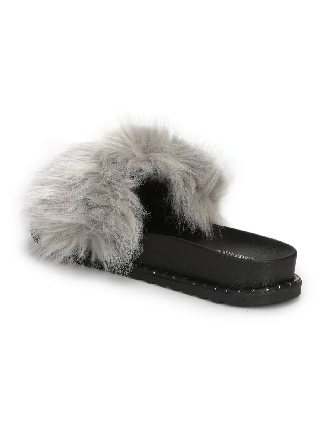 Mules à clous en fourrure grise