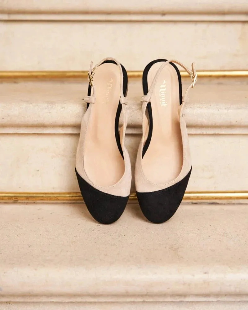 Escarpins Slingback Hortense Vegan en Grain Recyclé | Noir & Beige