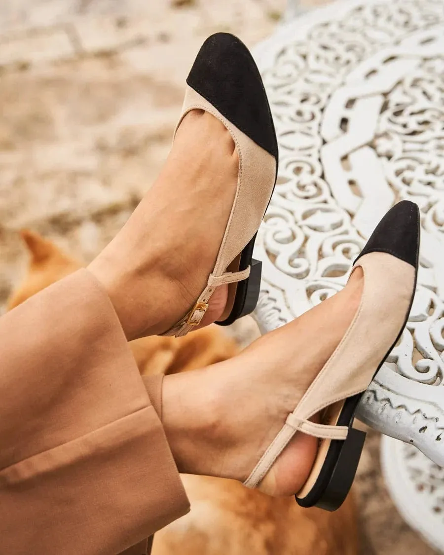 Escarpins Slingback Hortense Vegan en Grain Recyclé | Noir & Beige