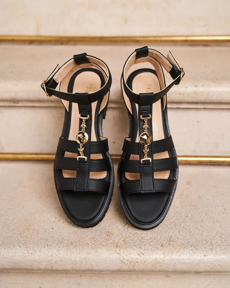 Sandales Symbol à Larges Bretelles en Simili-Cuir Vegan Jacinthe | Noir