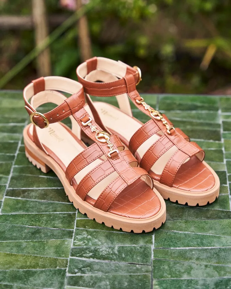 Sandales à larges brides symboliques en simili-cuir végan Hyacinth | Croco camel