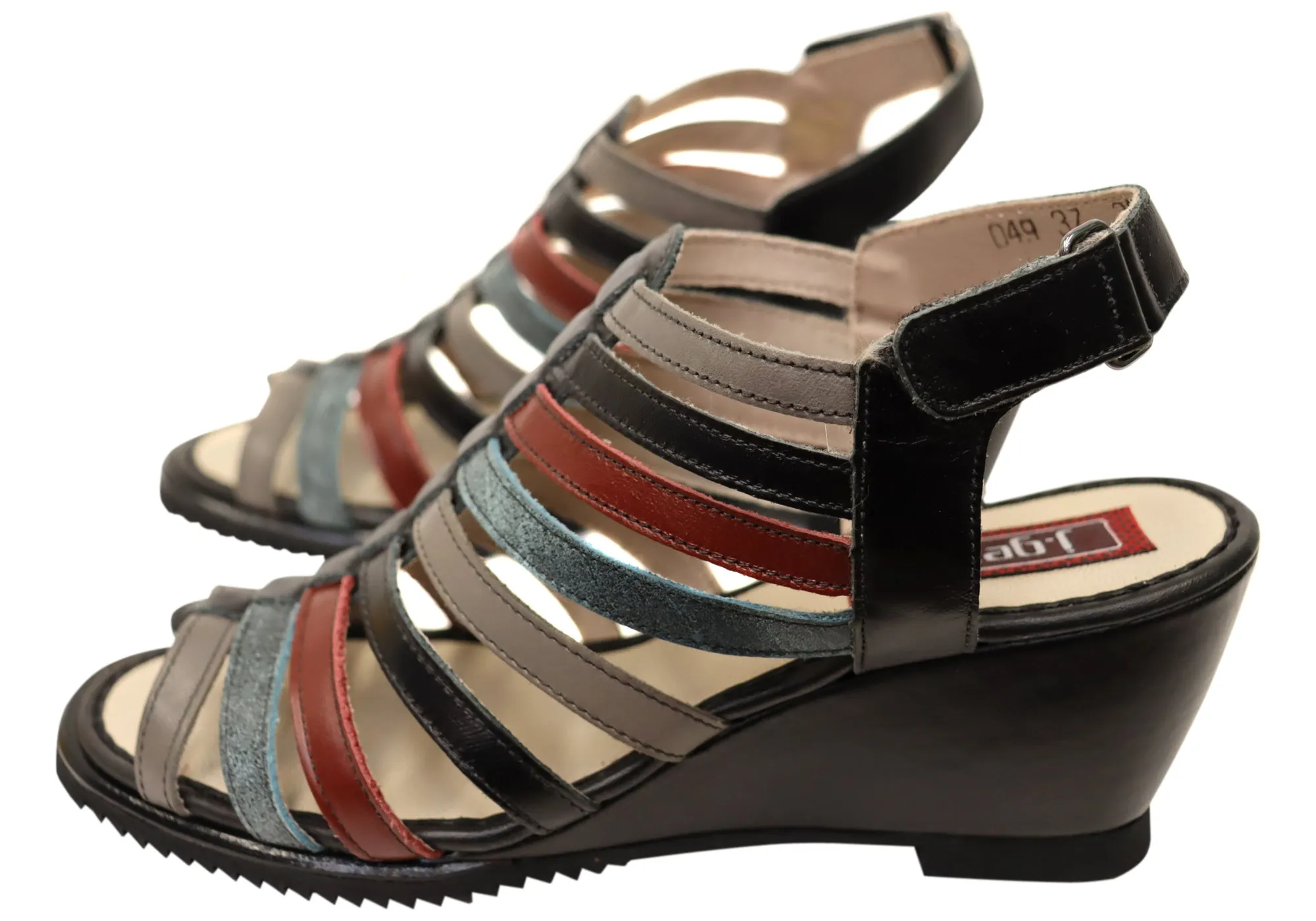 J Gean Leena Sandales Femme à Talon Compensé en Cuir Confortable Fabriquées au Brésil Chaussures J Gean