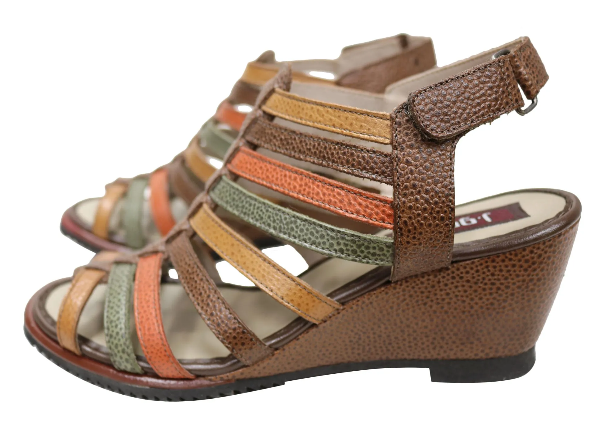 J Gean Leena Sandales Femme à Talon Compensé en Cuir Confortable Fabriquées au Brésil Chaussures J Gean
