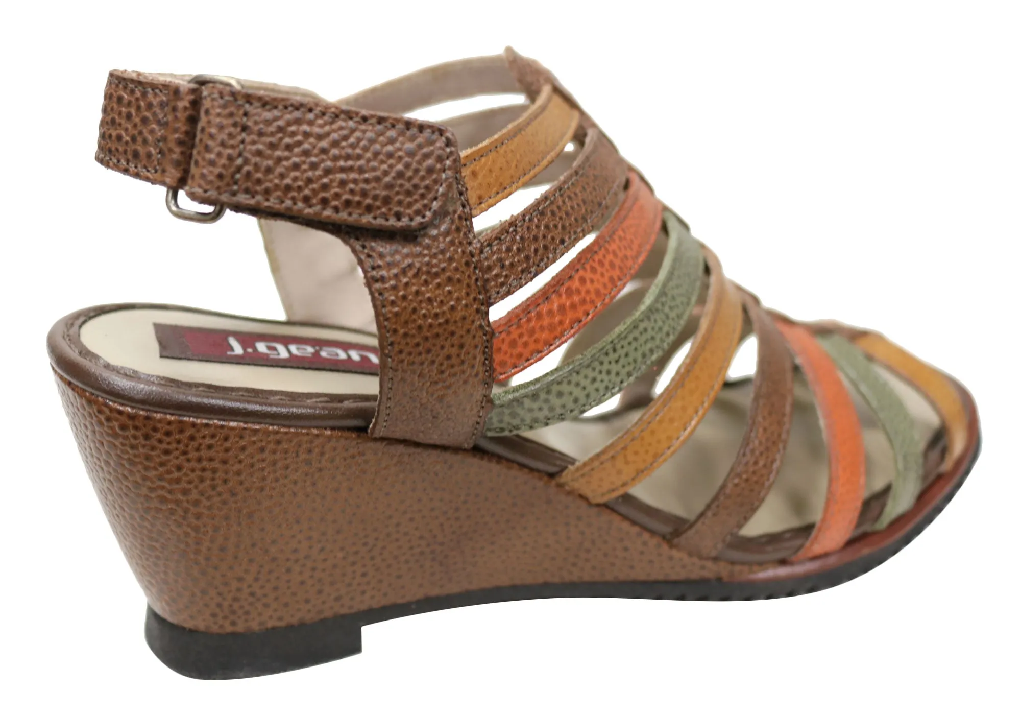 J Gean Leena Sandales Femme à Talon Compensé en Cuir Confortable Fabriquées au Brésil Chaussures J Gean