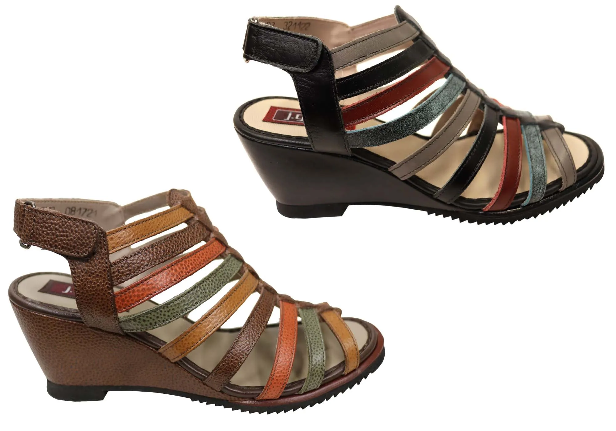 J Gean Leena Sandales Femme à Talon Compensé en Cuir Confortable Fabriquées au Brésil Chaussures J Gean