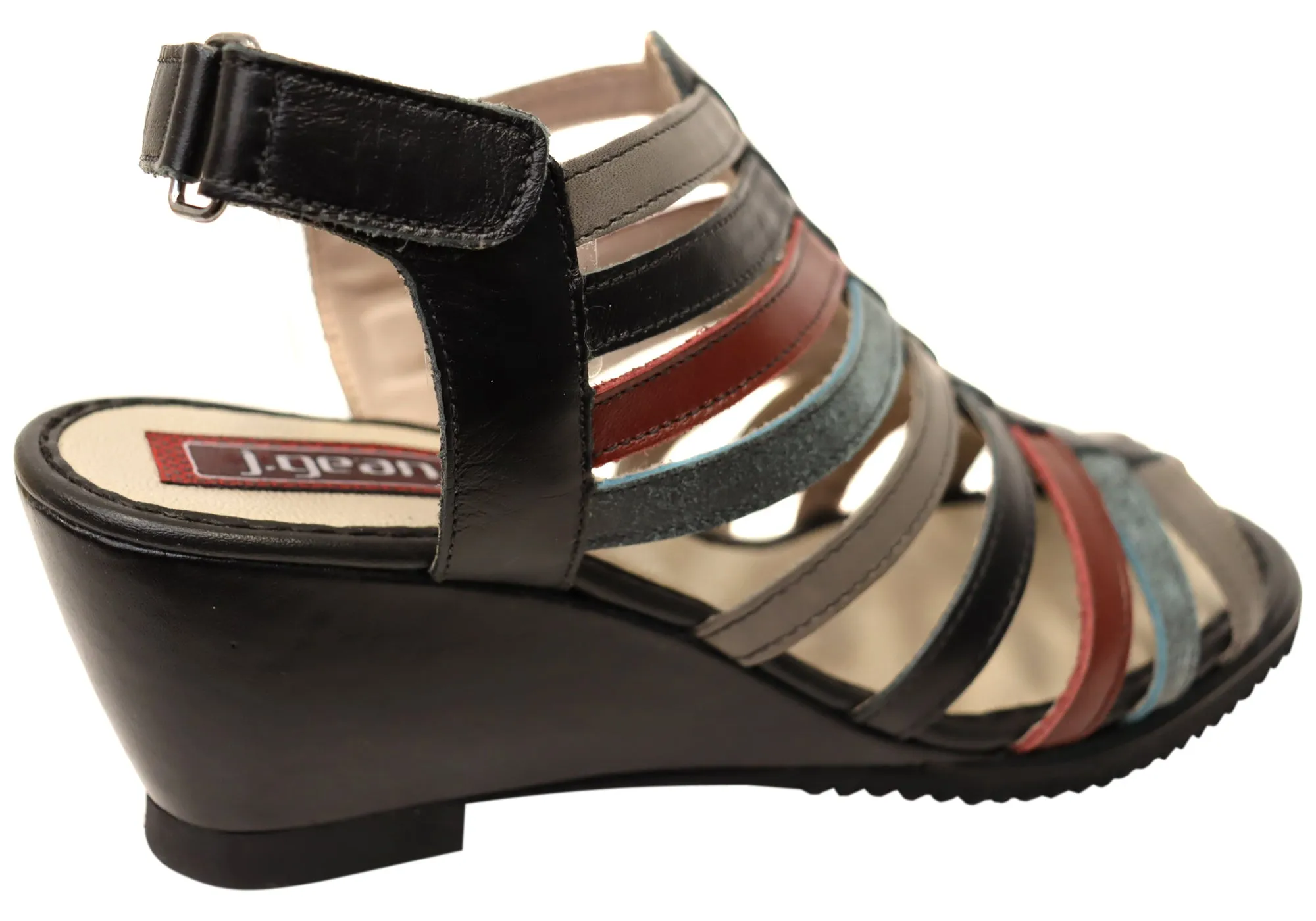 J Gean Leena Sandales Femme à Talon Compensé en Cuir Confortable Fabriquées au Brésil Chaussures J Gean