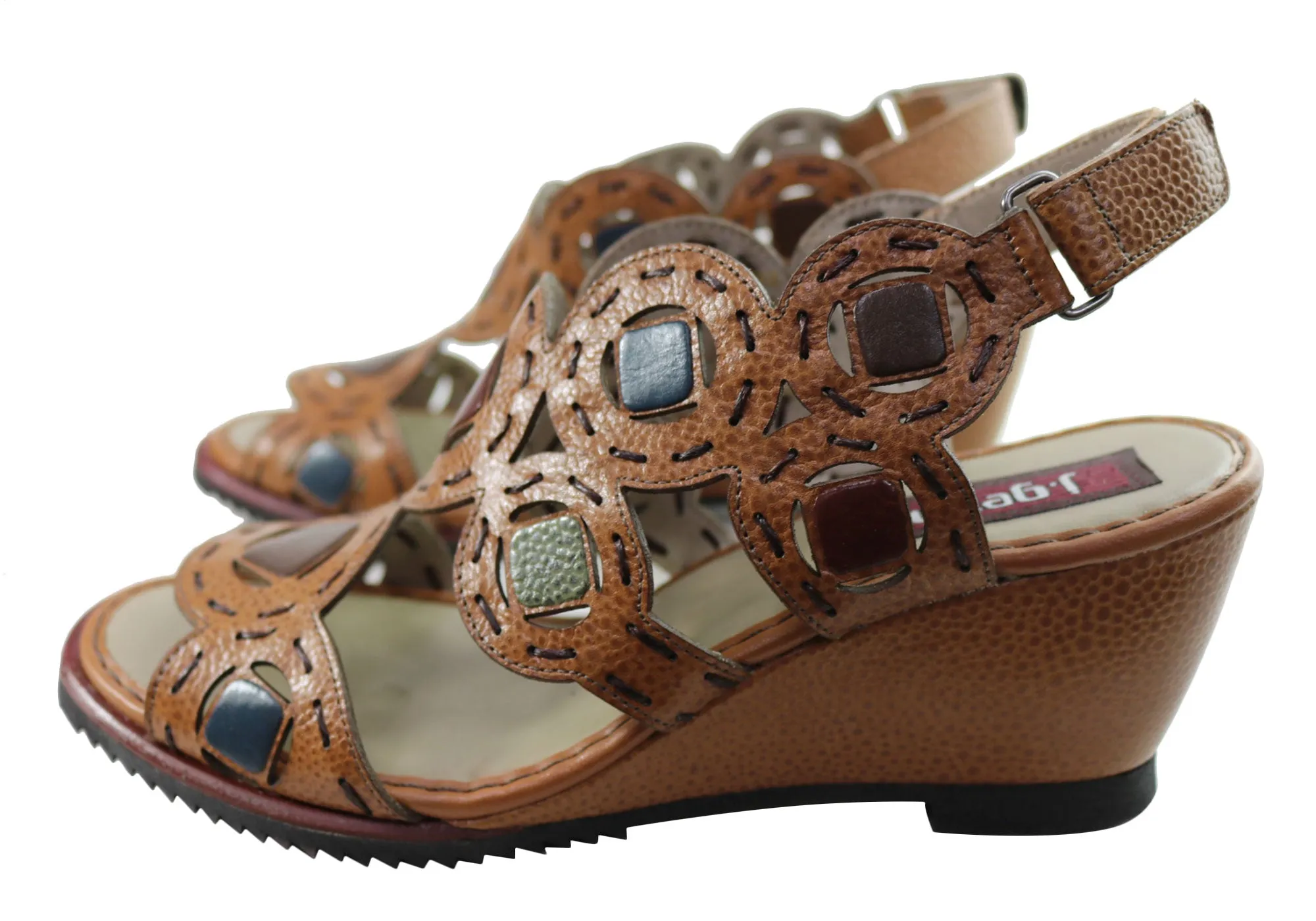J Gean Sonya Sandales à Talon Compensé en Cuir Confortables pour Femmes Fabriquées au Brésil Chaussures J Gean
