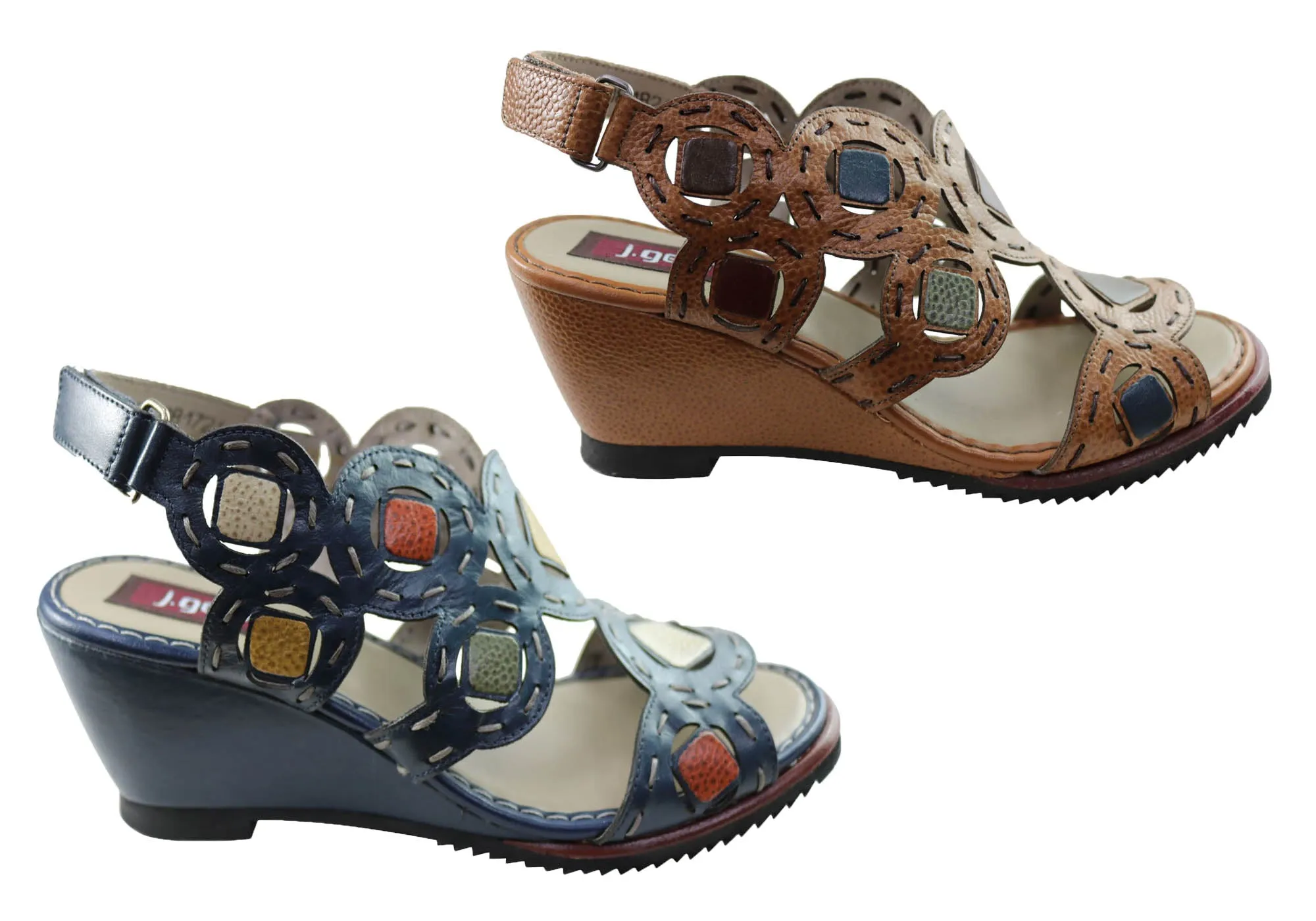 J Gean Sonya Sandales à Talon Compensé en Cuir Confortables pour Femmes Fabriquées au Brésil Chaussures J Gean
