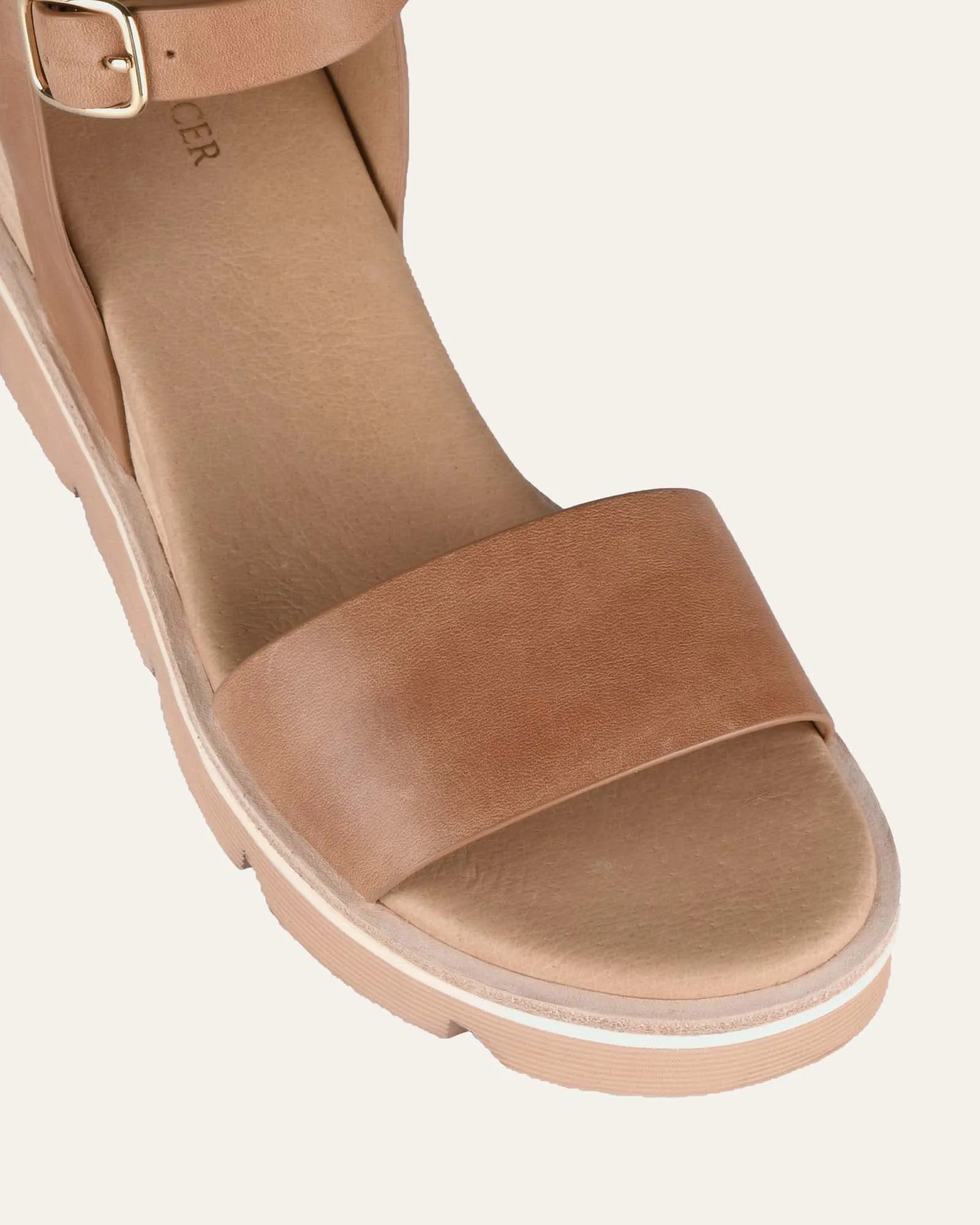 SANDALES KATIE À TALON MÉDIUM ET SEMELLE COMPENSÉE EN CUIR TAN