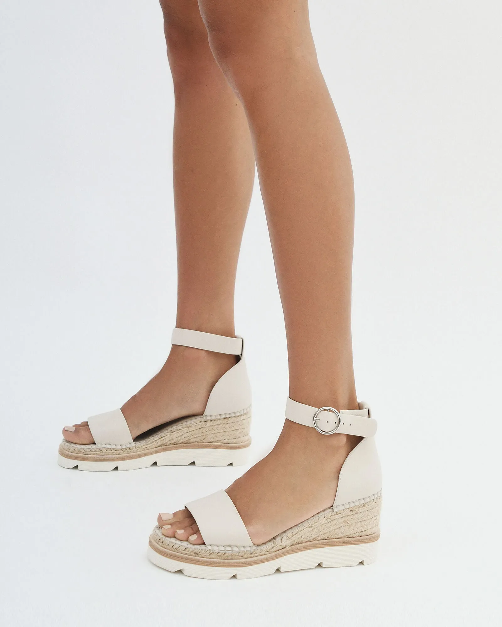 KELLY WEDGES À TALON MID EN CUIR BONE