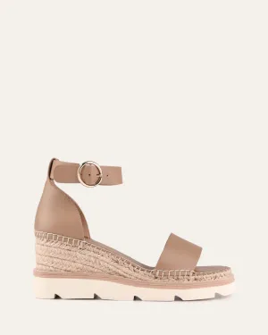 WEDGES KELLY À TALON MOYEN EN CUIR TAN