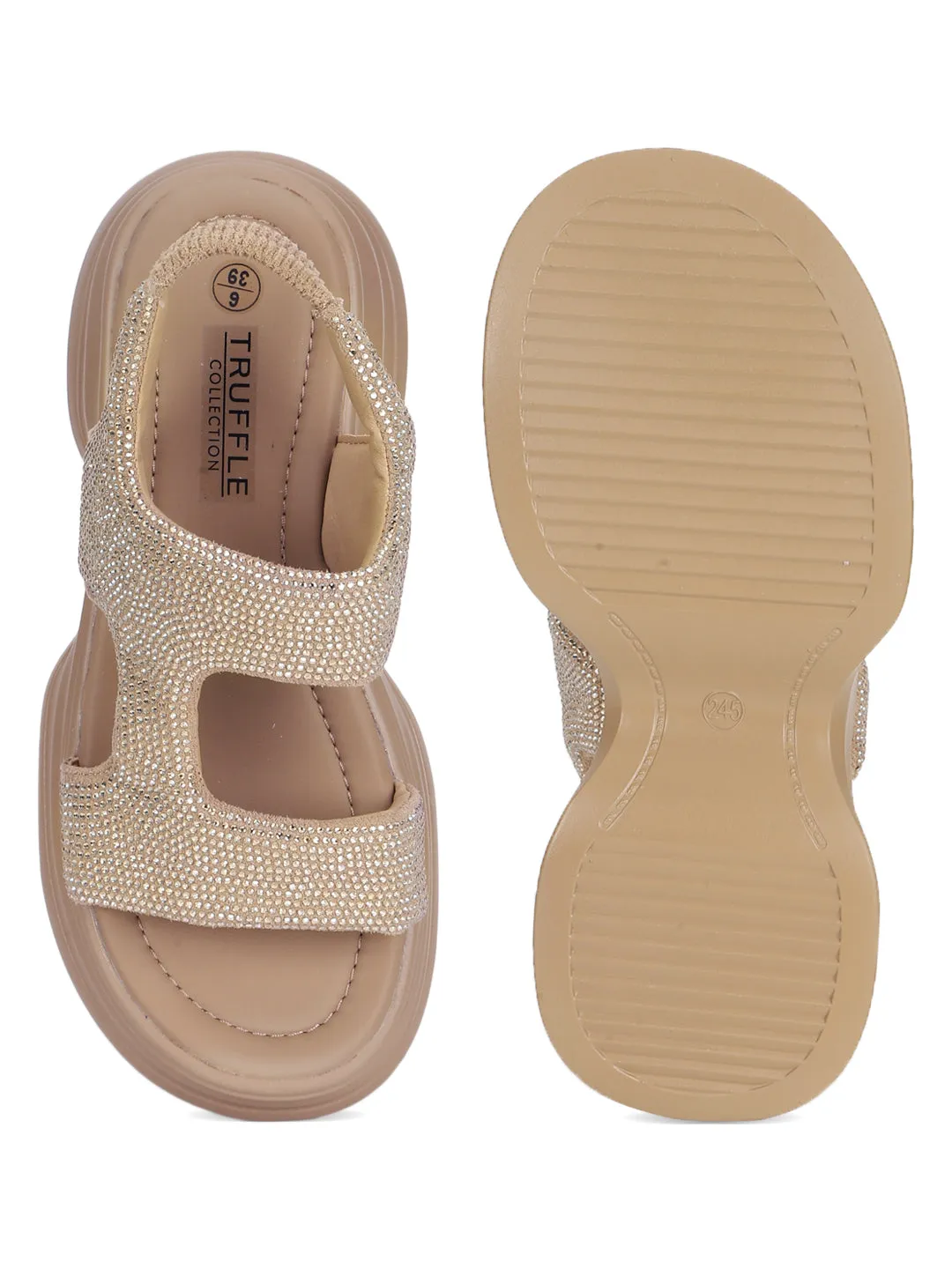 Escarpins élégants à enfiler en similicuir kaki avec strass (TC-RS3637-KHA)