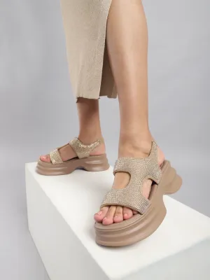 Escarpins élégants à enfiler en similicuir kaki avec strass (TC-RS3637-KHA)