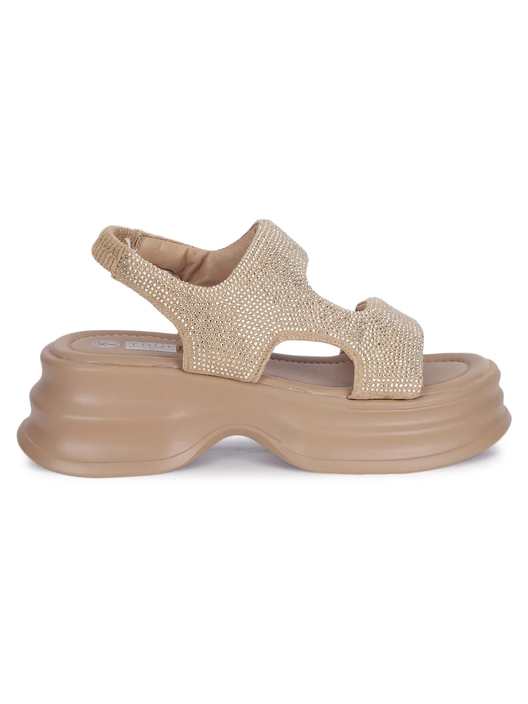 Escarpins élégants à enfiler en similicuir kaki avec strass (TC-RS3637-KHA)