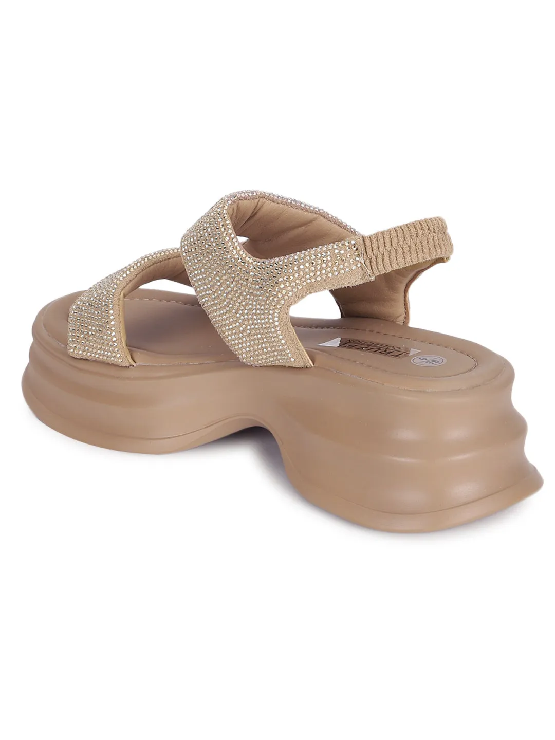 Escarpins élégants à enfiler en similicuir kaki avec strass (TC-RS3637-KHA)