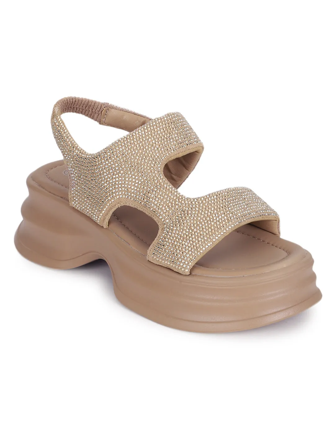 Escarpins élégants à enfiler en similicuir kaki avec strass (TC-RS3637-KHA)