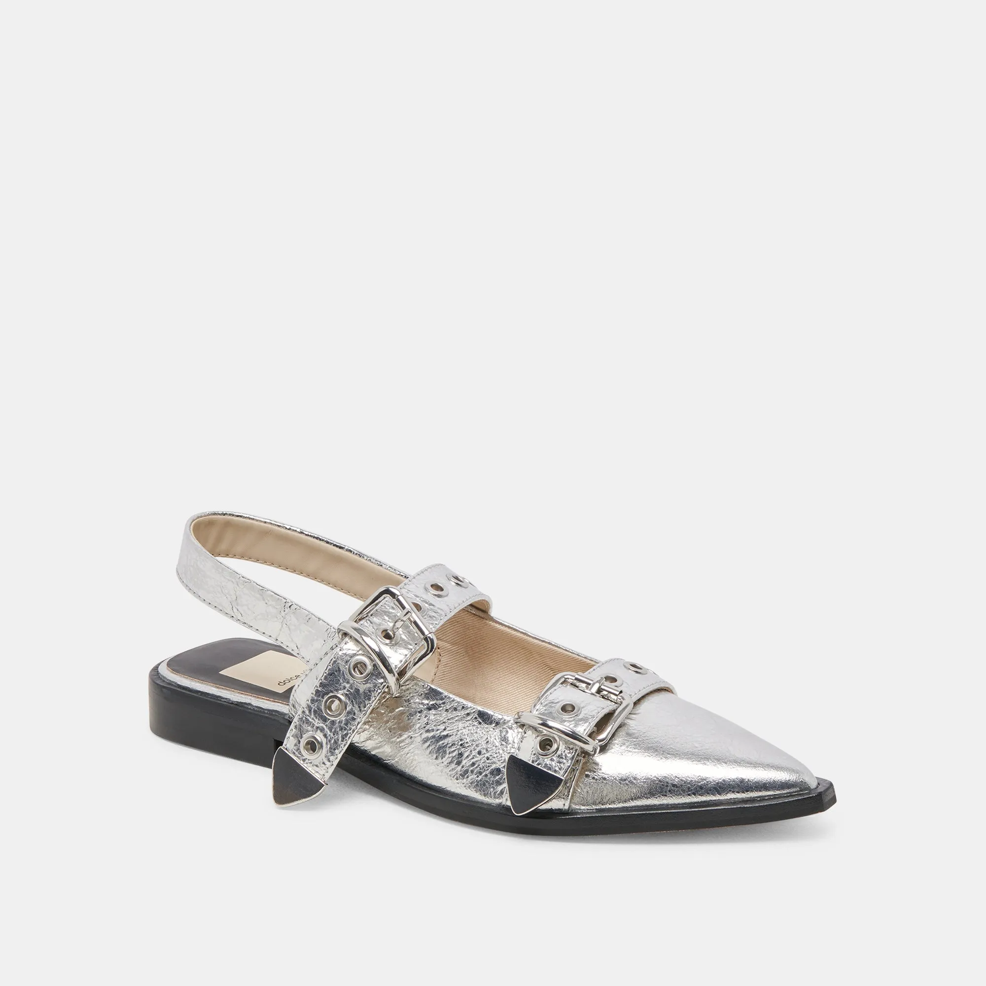 LABELL FLATS CUIR ARGENTÉ VIEILLI