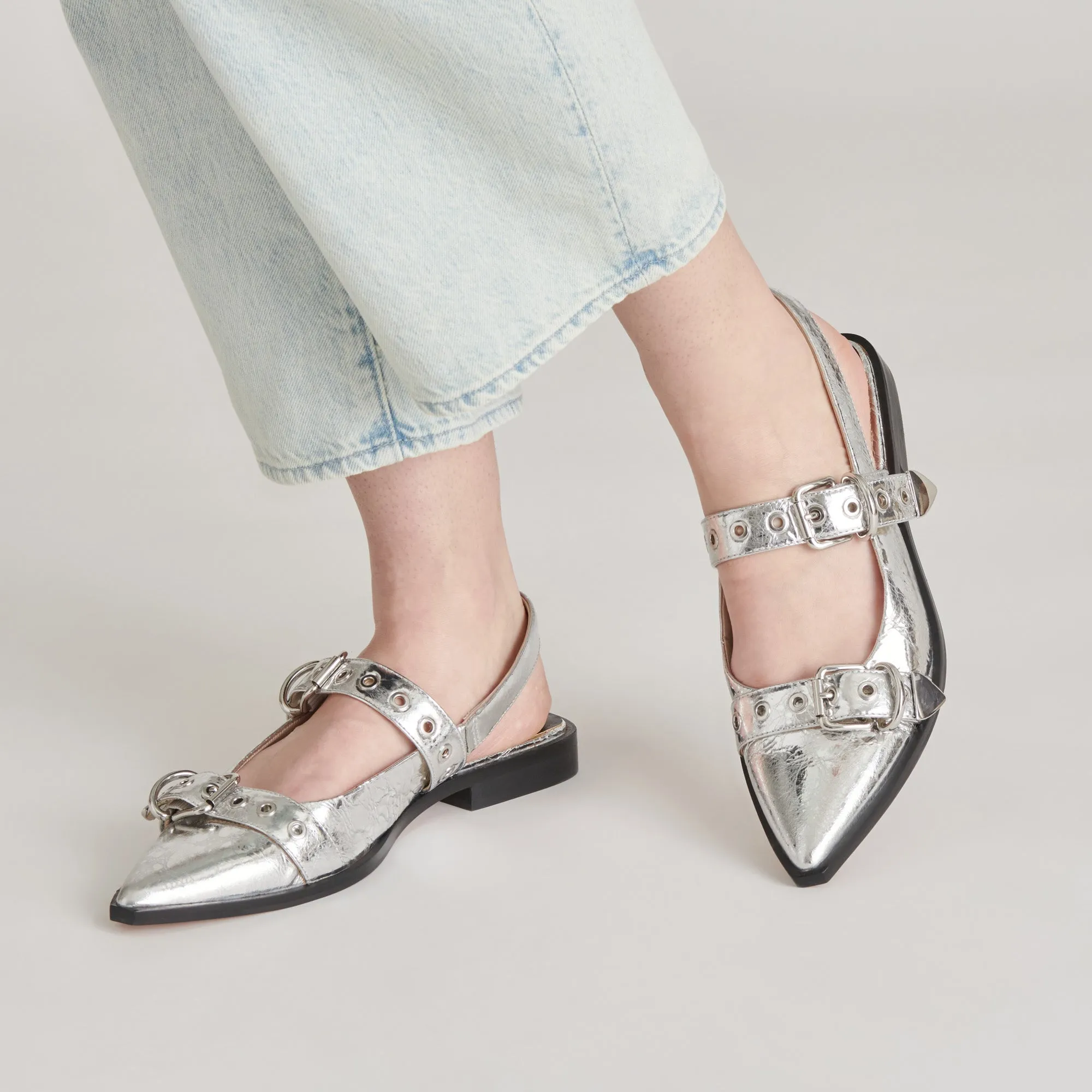 LABELL FLATS CUIR ARGENTÉ VIEILLI