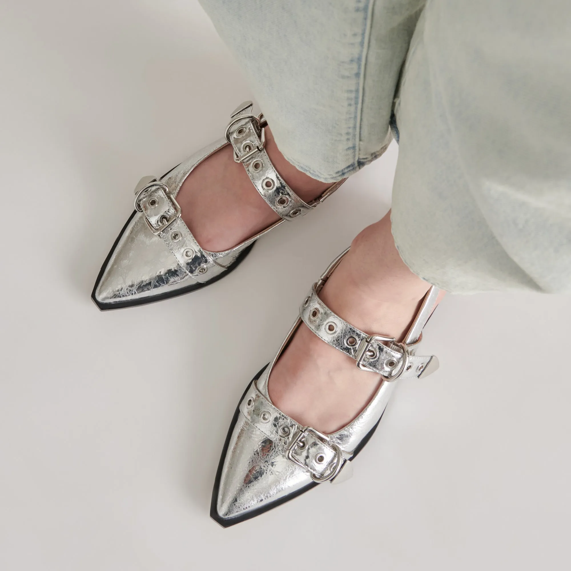 LABELL FLATS CUIR ARGENTÉ VIEILLI