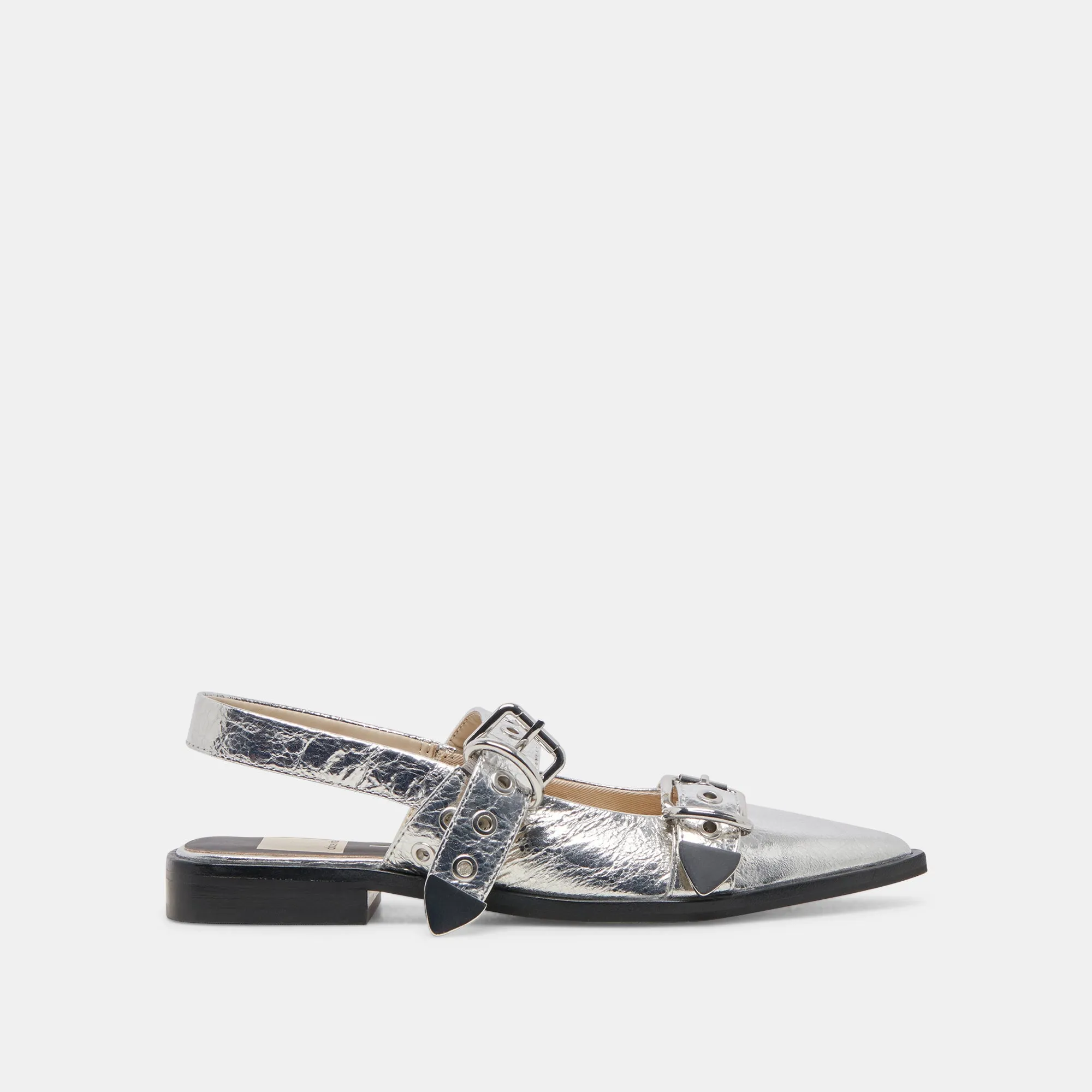 LABELL FLATS CUIR ARGENTÉ VIEILLI