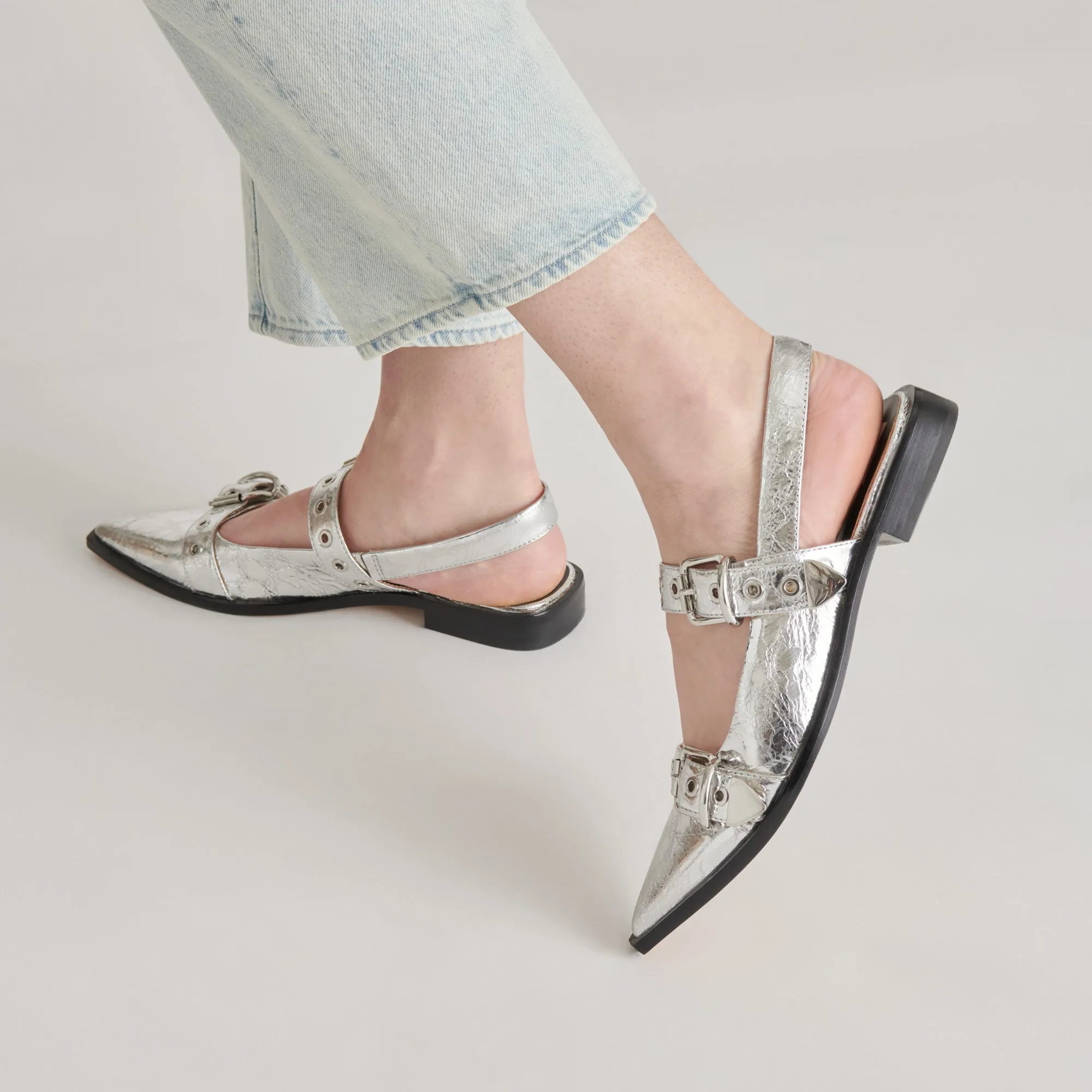 LABELL FLATS CUIR ARGENTÉ VIEILLI
