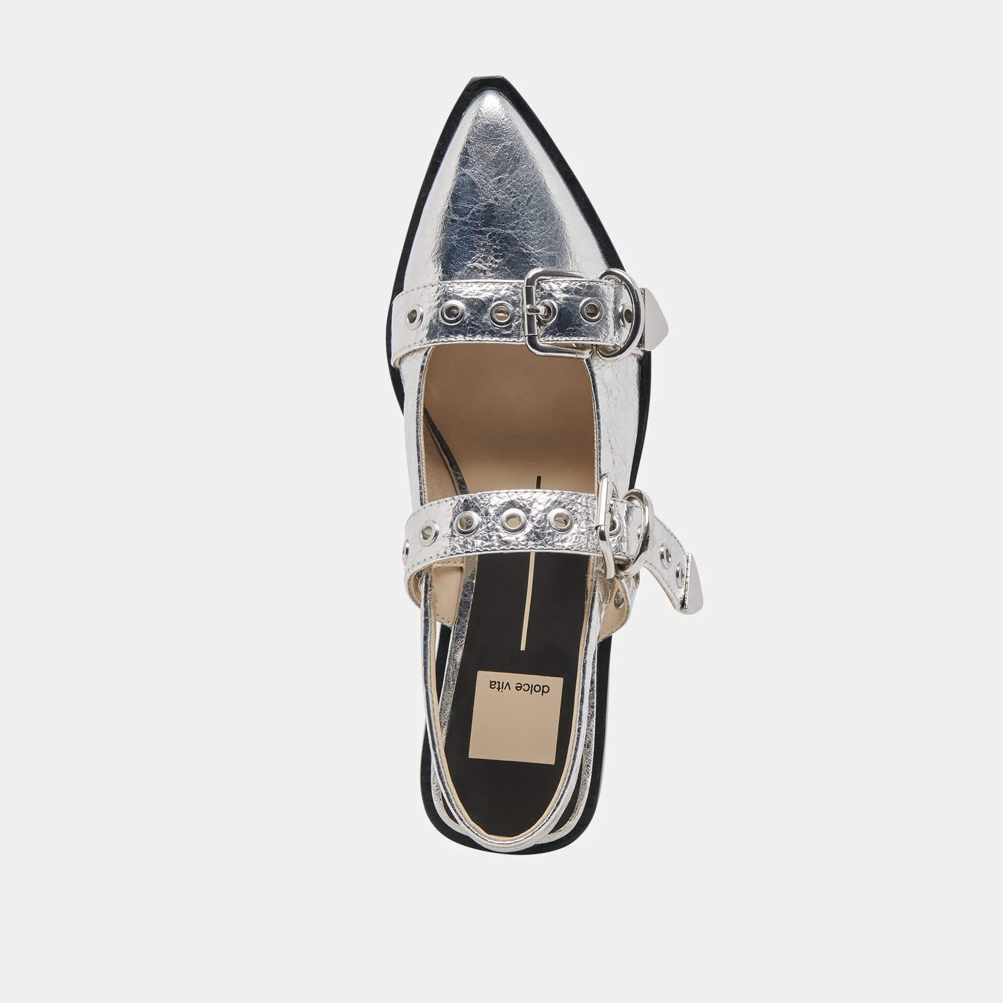 LABELL FLATS CUIR ARGENTÉ VIEILLI