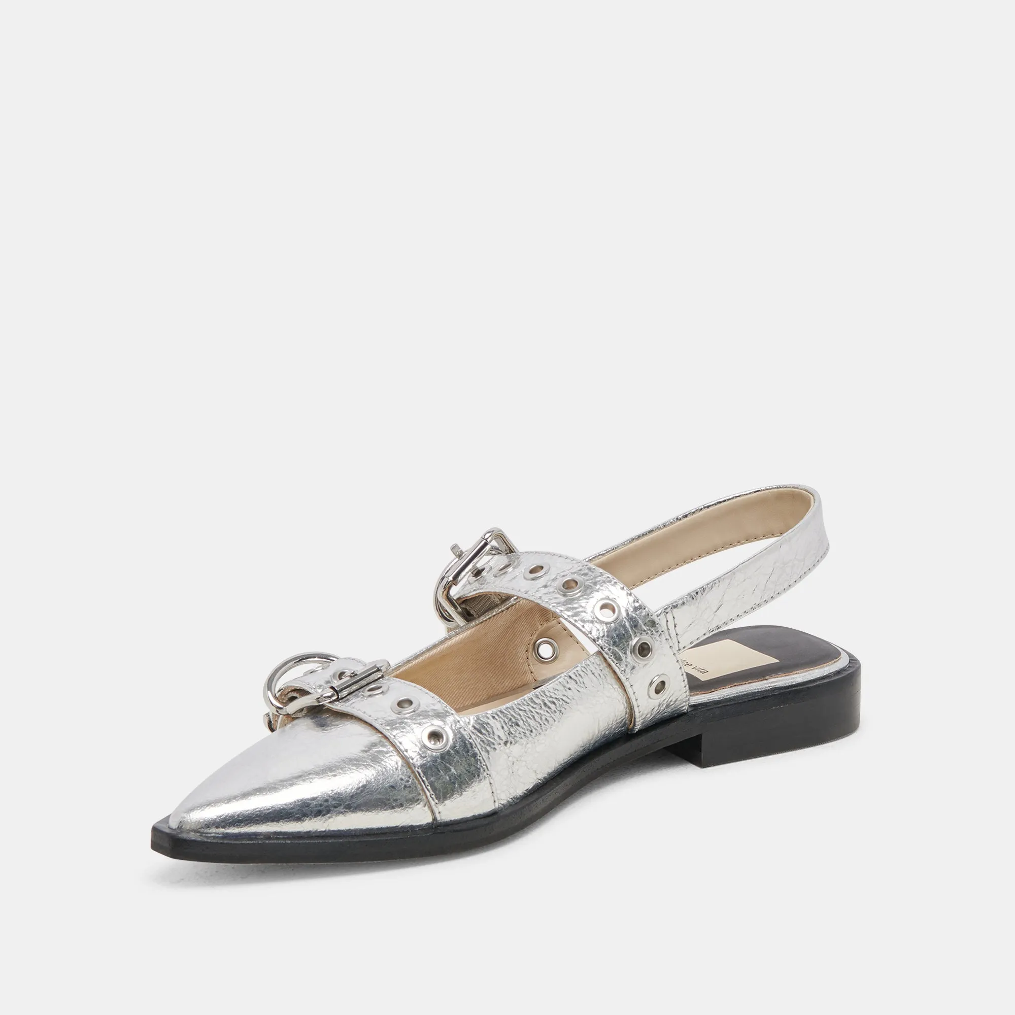 LABELL FLATS CUIR ARGENTÉ VIEILLI