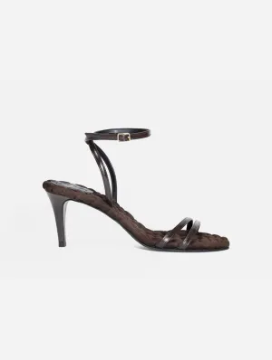 Sandales Laura à talons hauts et bride arrière en coton végan | Marron chocolat